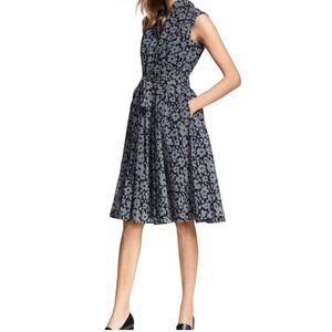 Brooks Brothers Glen Plaid Floral Print Dress Womens 8 Sleeveless Black Gray